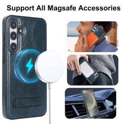 For Samsung Galaxy S24+ 5G Retro Leather Invisible Stand MagSafe Phone Case(Blue)