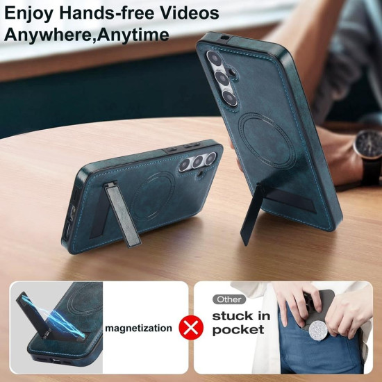 For Samsung Galaxy S24+ 5G Retro Leather Invisible Stand MagSafe Phone Case(Blue)