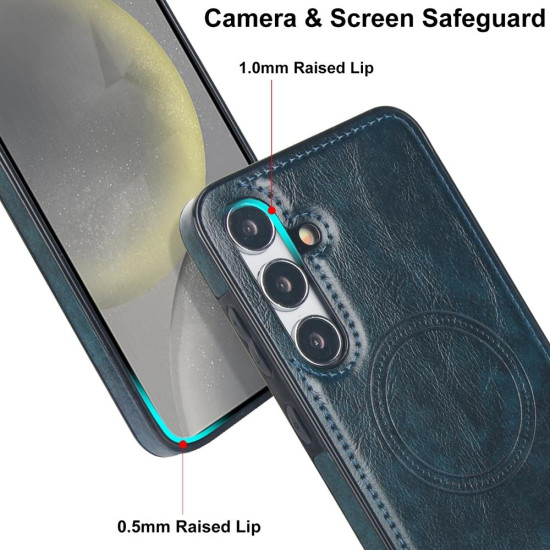 For Samsung Galaxy S24+ 5G Retro Leather Invisible Stand MagSafe Phone Case(Blue)