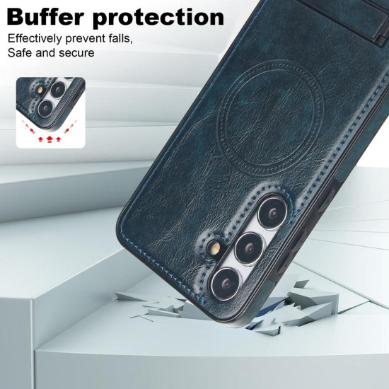 For Samsung Galaxy S24+ 5G Retro Leather Invisible Stand MagSafe Phone Case(Blue)