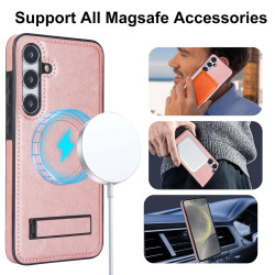For Samsung Galaxy S24+ 5G Retro Leather Invisible Stand MagSafe Phone Case(Rose Gold)