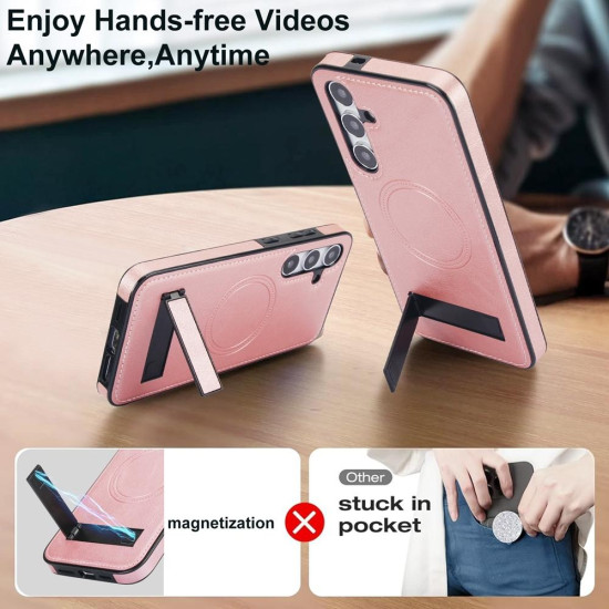 For Samsung Galaxy S24+ 5G Retro Leather Invisible Stand MagSafe Phone Case(Rose Gold)