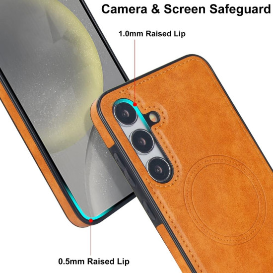 For Samsung Galaxy S24+ 5G Retro Leather Invisible Stand MagSafe Phone Case(Yellow)