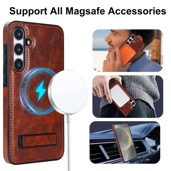 For Samsung Galaxy S24+ 5G Retro Leather Invisible Stand MagSafe Phone Case(Brown)