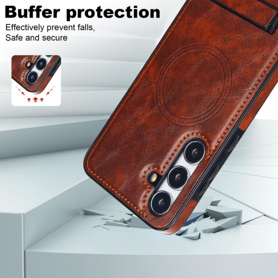 For Samsung Galaxy S24+ 5G Retro Leather Invisible Stand MagSafe Phone Case(Brown)
