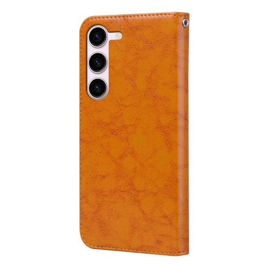 For Samsung Galaxy S24+ Oil Wax Texture Shockproof Flip Leather Phone Case(Yellow)