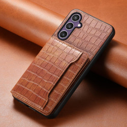 For Samsung Galaxy S24+ 5G Crocodile Texture Card Bag Design Full Coverage Phone Case(Brown)