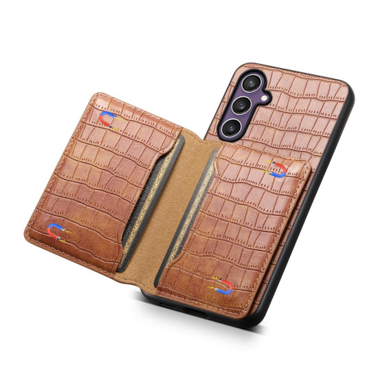 For Samsung Galaxy S24+ 5G Crocodile Texture Card Bag Design Full Coverage Phone Case(Brown)
