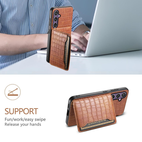 For Samsung Galaxy S24+ 5G Crocodile Texture Card Bag Design Full Coverage Phone Case(Brown)