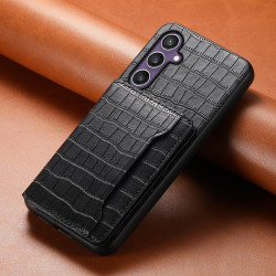 For Samsung Galaxy S24+ 5G Crocodile Texture Card Bag Design Full Coverage Phone Case(Black)