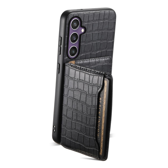 For Samsung Galaxy S24+ 5G Crocodile Texture Card Bag Design Full Coverage Phone Case(Black)