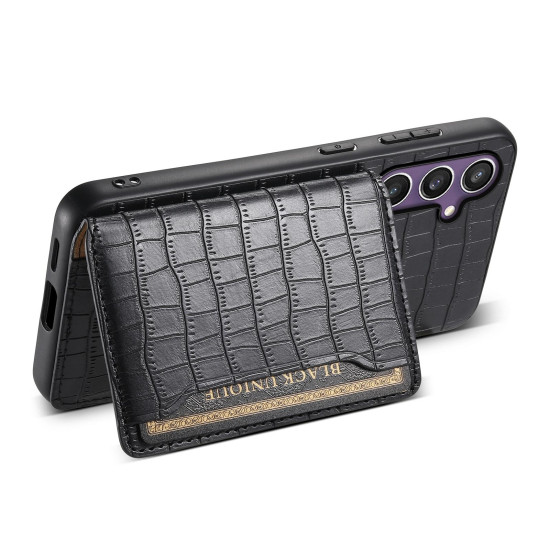 For Samsung Galaxy S24+ 5G Crocodile Texture Card Bag Design Full Coverage Phone Case(Black)