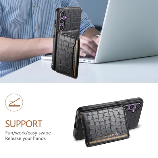 For Samsung Galaxy S24+ 5G Crocodile Texture Card Bag Design Full Coverage Phone Case(Black)