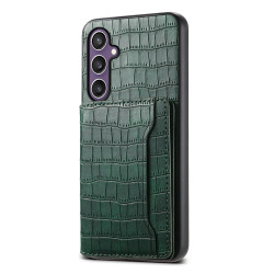 For Samsung Galaxy S24+ 5G Crocodile Texture Card Bag Design Full Coverage Phone Case(Green)