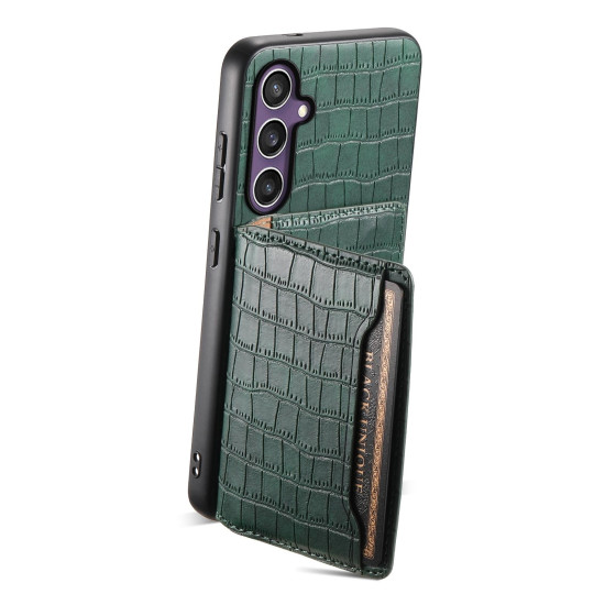 For Samsung Galaxy S24+ 5G Crocodile Texture Card Bag Design Full Coverage Phone Case(Green)