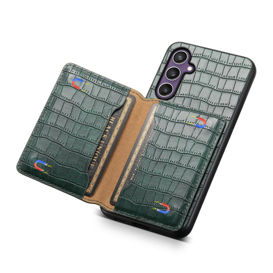 For Samsung Galaxy S24+ 5G Crocodile Texture Card Bag Design Full Coverage Phone Case(Green)