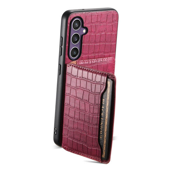 For Samsung Galaxy S24+ 5G Crocodile Texture Card Bag Design Full Coverage Phone Case(Red)
