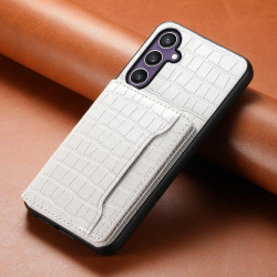 For Samsung Galaxy S24+ 5G Crocodile Texture Card Bag Design Full Coverage Phone Case(White)