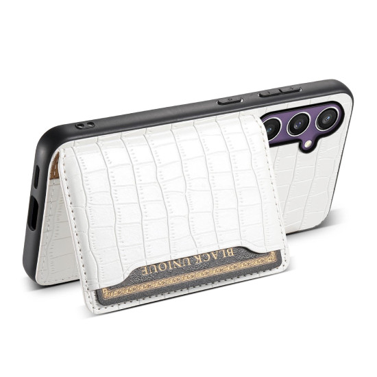 For Samsung Galaxy S24+ 5G Crocodile Texture Card Bag Design Full Coverage Phone Case(White)