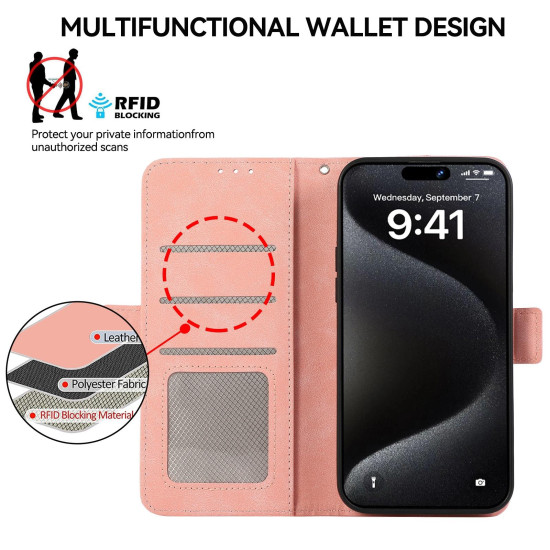 For Samsung Galaxy S23 5G ABEEL Frosted Magnetic RFID Leather Phone Case(Pink)