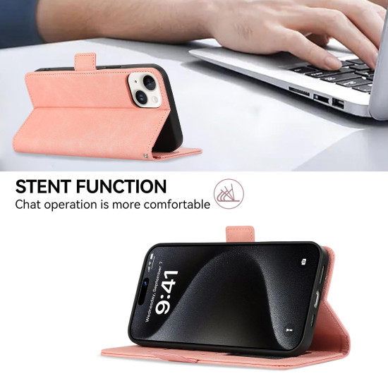 For Samsung Galaxy S23 5G ABEEL Frosted Magnetic RFID Leather Phone Case(Pink)