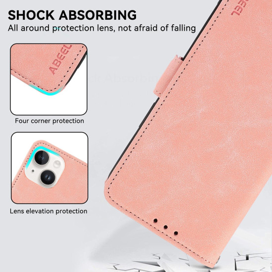 For Samsung Galaxy S23 5G ABEEL Frosted Magnetic RFID Leather Phone Case(Pink)