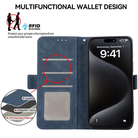 For Samsung Galaxy S23 5G ABEEL Frosted Magnetic RFID Leather Phone Case(Blue)