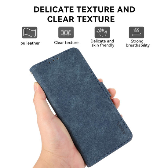 For Samsung Galaxy S23 5G ABEEL Frosted Magnetic RFID Leather Phone Case(Blue)