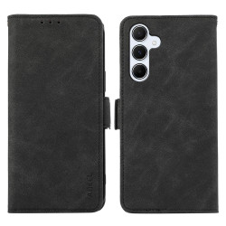 For Samsung Galaxy S24+ 5G ABEEL Frosted Magnetic RFID Leather Phone Case(Black)