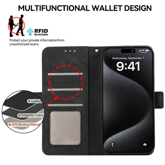 For Samsung Galaxy S24+ 5G ABEEL Frosted Magnetic RFID Leather Phone Case(Black)