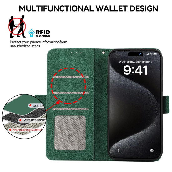 For Samsung Galaxy S24+ 5G ABEEL Frosted Magnetic RFID Leather Phone Case(Green)
