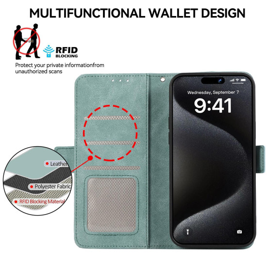 For Samsung Galaxy S24+ 5G ABEEL Frosted Magnetic RFID Leather Phone Case(Cyan)