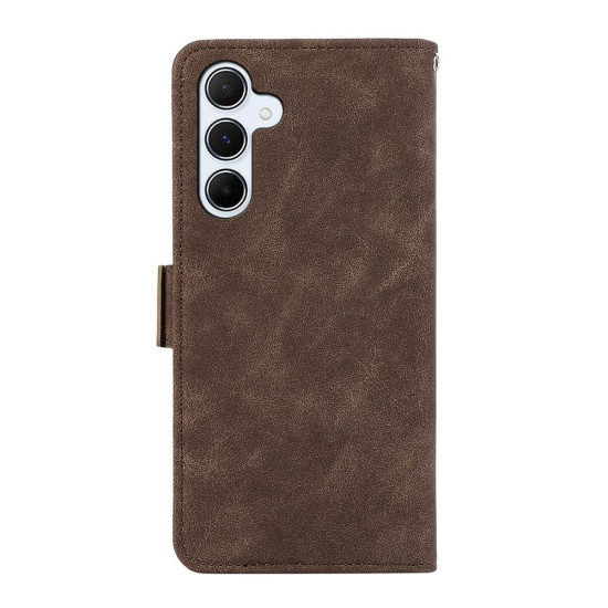 For Samsung Galaxy S24+ 5G ABEEL Frosted Magnetic RFID Leather Phone Case(Brown)