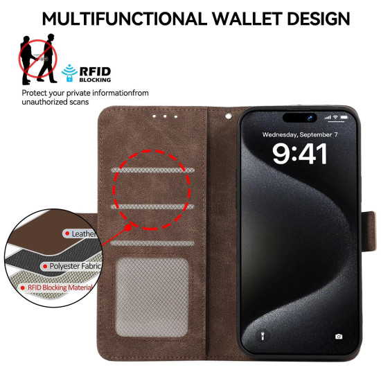 For Samsung Galaxy S24+ 5G ABEEL Frosted Magnetic RFID Leather Phone Case(Brown)