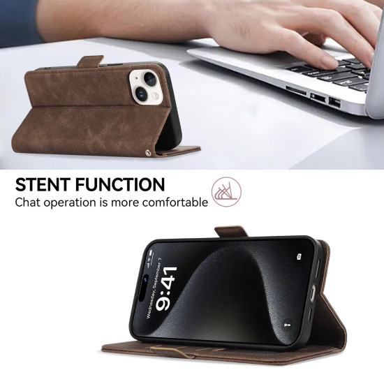 For Samsung Galaxy S24+ 5G ABEEL Frosted Magnetic RFID Leather Phone Case(Brown)