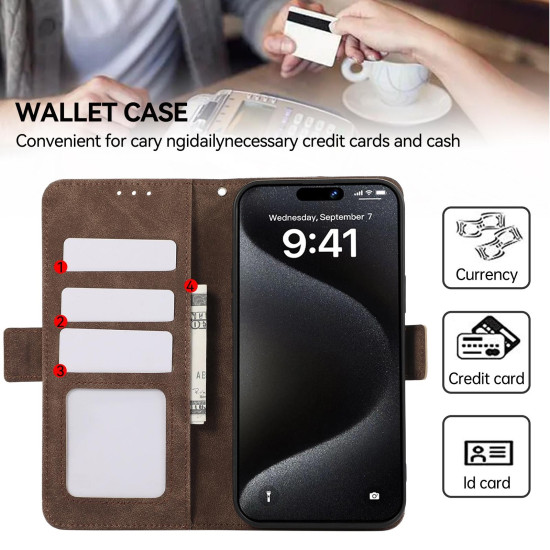 For Samsung Galaxy S24+ 5G ABEEL Frosted Magnetic RFID Leather Phone Case(Brown)