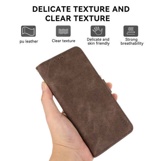 For Samsung Galaxy S24+ 5G ABEEL Frosted Magnetic RFID Leather Phone Case(Brown)