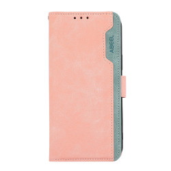 For Samsung Galaxy S24+ 5G ABEEL Color Block Magnetic RFID Leather Phone Case(Pink-Cyan)