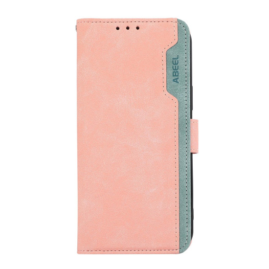 For Samsung Galaxy S24+ 5G ABEEL Color Block Magnetic RFID Leather Phone Case(Pink-Cyan)