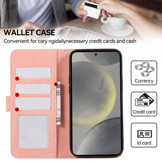 For Samsung Galaxy S24+ 5G ABEEL Color Block Magnetic RFID Leather Phone Case(Pink-Cyan)