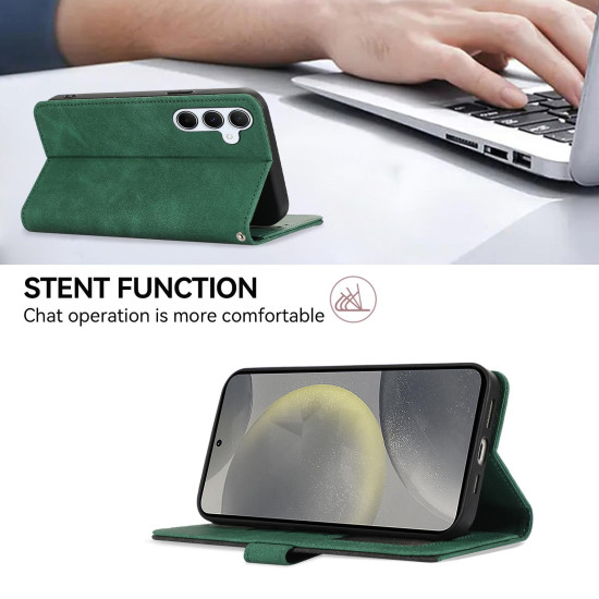 For Samsung Galaxy S24+ 5G ABEEL Color Block Magnetic RFID Leather Phone Case(Green-Black)