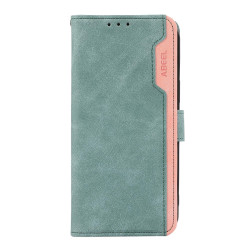 For Samsung Galaxy S24+ 5G ABEEL Color Block Magnetic RFID Leather Phone Case(Cyan-Pink)