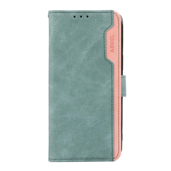 For Samsung Galaxy S24+ 5G ABEEL Color Block Magnetic RFID Leather Phone Case(Cyan-Pink)