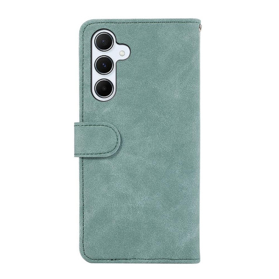 For Samsung Galaxy S24+ 5G ABEEL Color Block Magnetic RFID Leather Phone Case(Cyan-Pink)