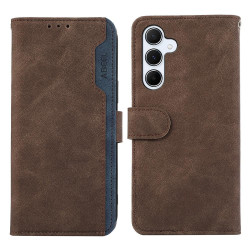For Samsung Galaxy S24+ 5G ABEEL Color Block Magnetic RFID Leather Phone Case(Brown-Blue)