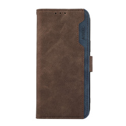 For Samsung Galaxy S24+ 5G ABEEL Color Block Magnetic RFID Leather Phone Case(Brown-Blue)