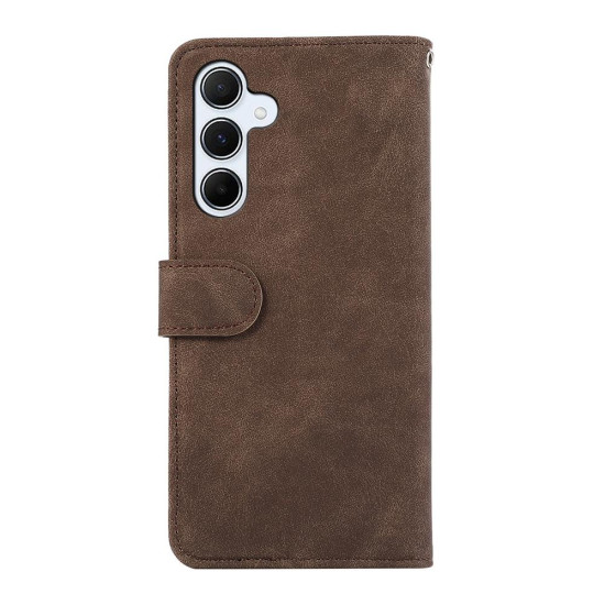 For Samsung Galaxy S24+ 5G ABEEL Color Block Magnetic RFID Leather Phone Case(Brown-Blue)