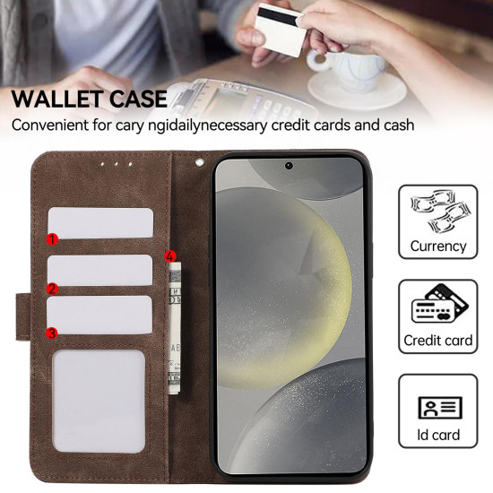 For Samsung Galaxy S24+ 5G ABEEL Color Block Magnetic RFID Leather Phone Case(Brown-Blue)