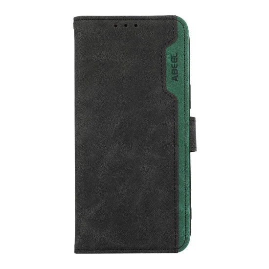 For Samsung Galaxy S23 5G ABEEL Color Block Magnetic RFID Leather Phone Case(Black-Green)