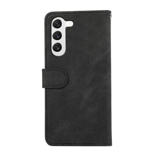 For Samsung Galaxy S23 5G ABEEL Color Block Magnetic RFID Leather Phone Case(Black-Green)